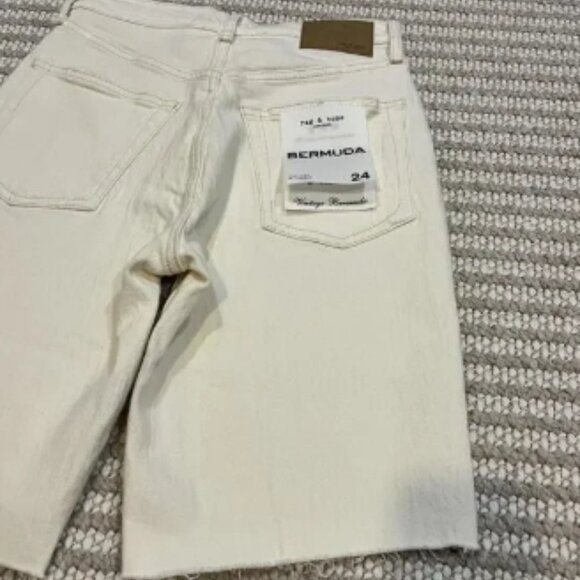 Rag & Bone Cotton Blend Denim Vintage Style Bermuda Shorts in Ecru - Picture 5 of 5